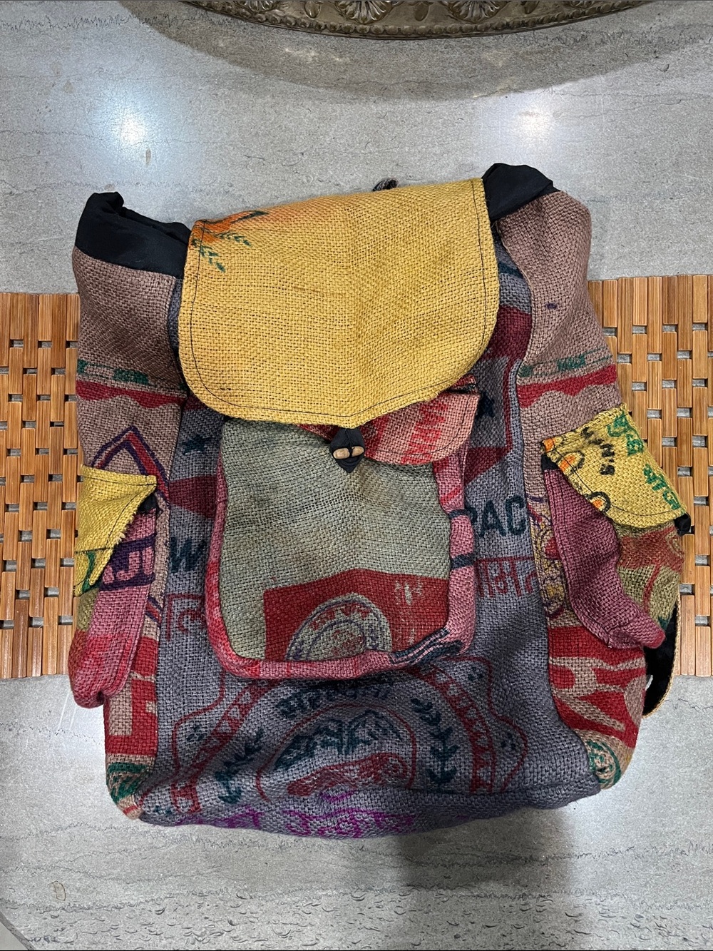 Boho burlap backpack